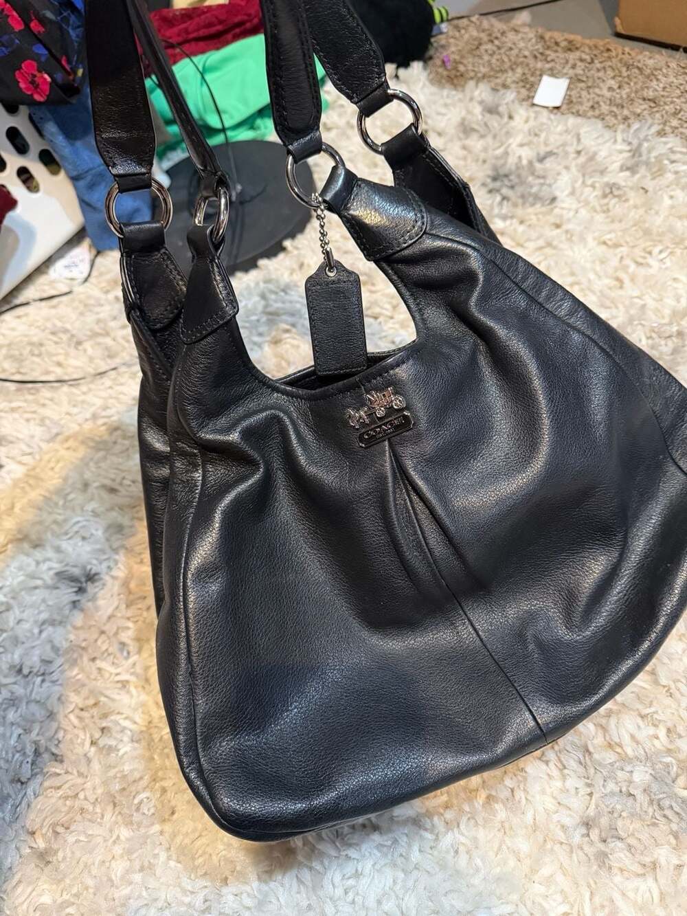 Coach Black Pebbled Leather Julia Hobo Bag with Silver Hardware - Picture 7 of 7